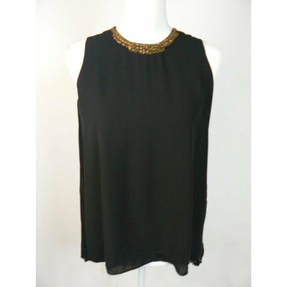 $125 Michael Kors Black Chiffon Gold Beaded Accordion Pleated Top XS NWT - Picture 1 of 4
